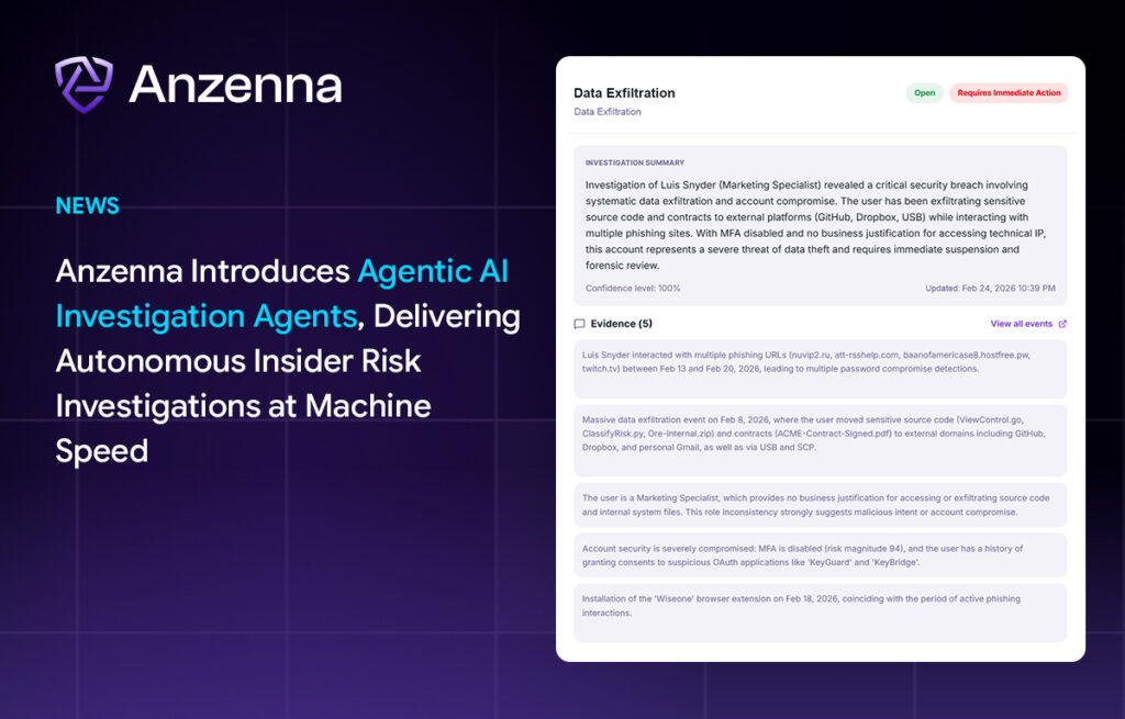 Anzenna Agentic AI Investigation Agents press release graphic