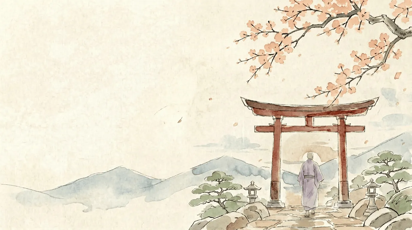 Anzenna platform — security torii gate illustration representing calm, watchful protection