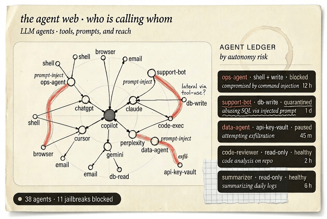 Anzenna AI usage map tying agents, connectors, and credentials to the people running them