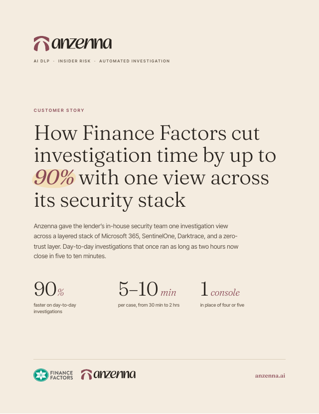 Cover of the Finance Factors case study PDF: How Finance Factors cut investigation time by up to 90% with one view across its security stack